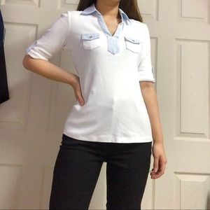 Karen Scott Two-Tone White Blouse